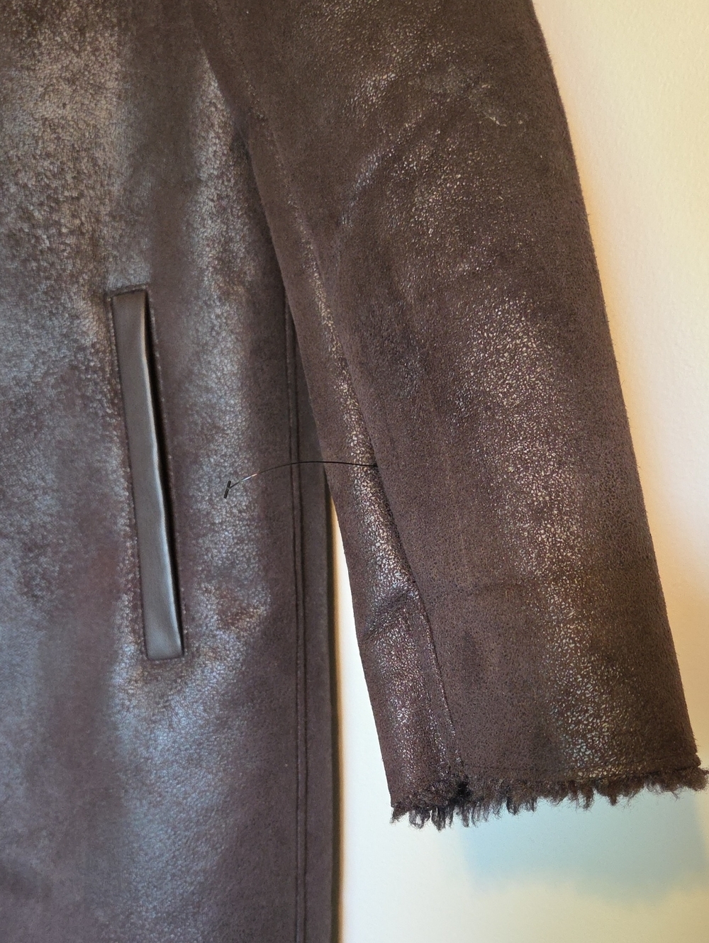 CALVIN KLEIN Women’s Chocolate Fully Lined Hooded Shearling Trench Coat - Picture 4 of 9